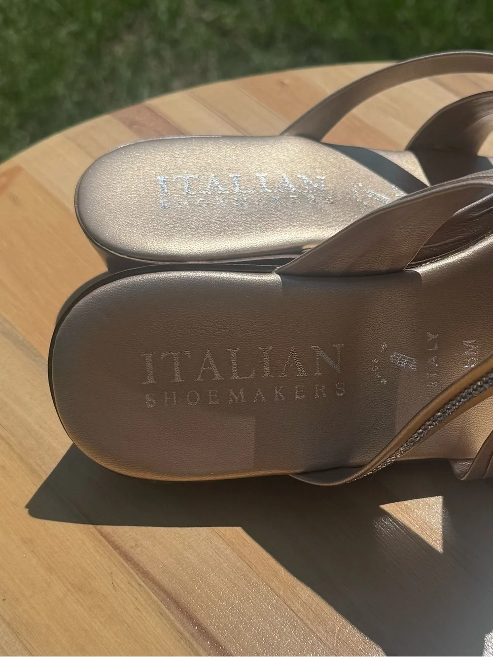 Ladies Italian Shoemakers Platinum Wedge Slide Sandals